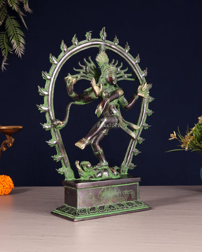 Brass Nataraja Statue – Black & Green Patina Tone 12" - Budhshiv.com