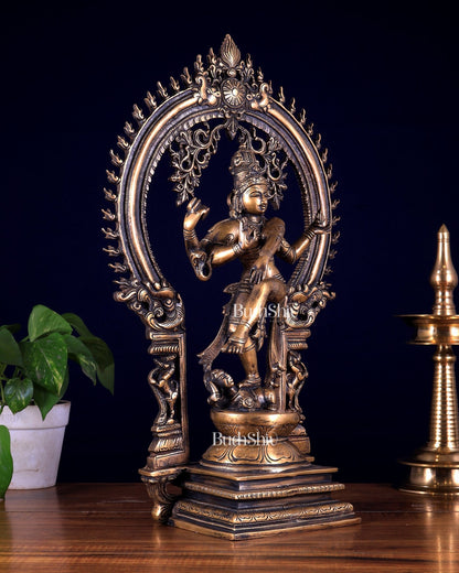 Brass Nataraja statue burnt brass antique tone - 18" Height - Budhshiv.com