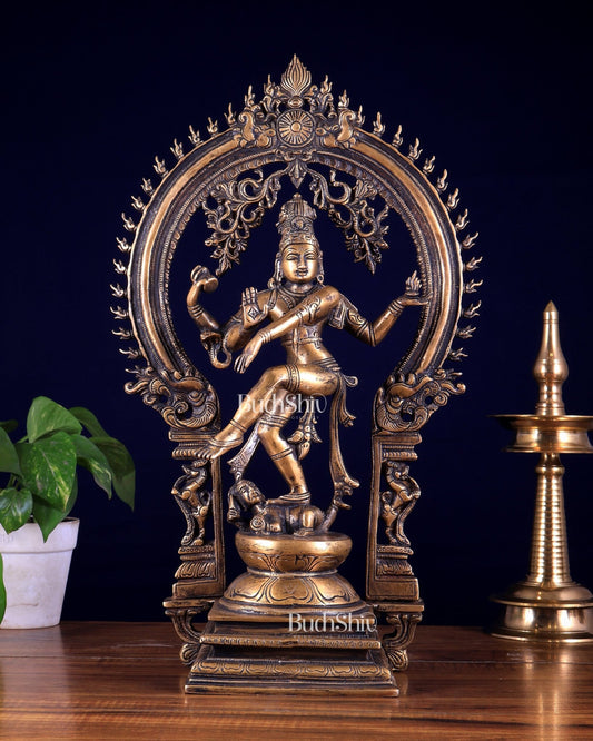 Brass Nataraja statue burnt brass antique tone - 18" Height - Budhshiv.com