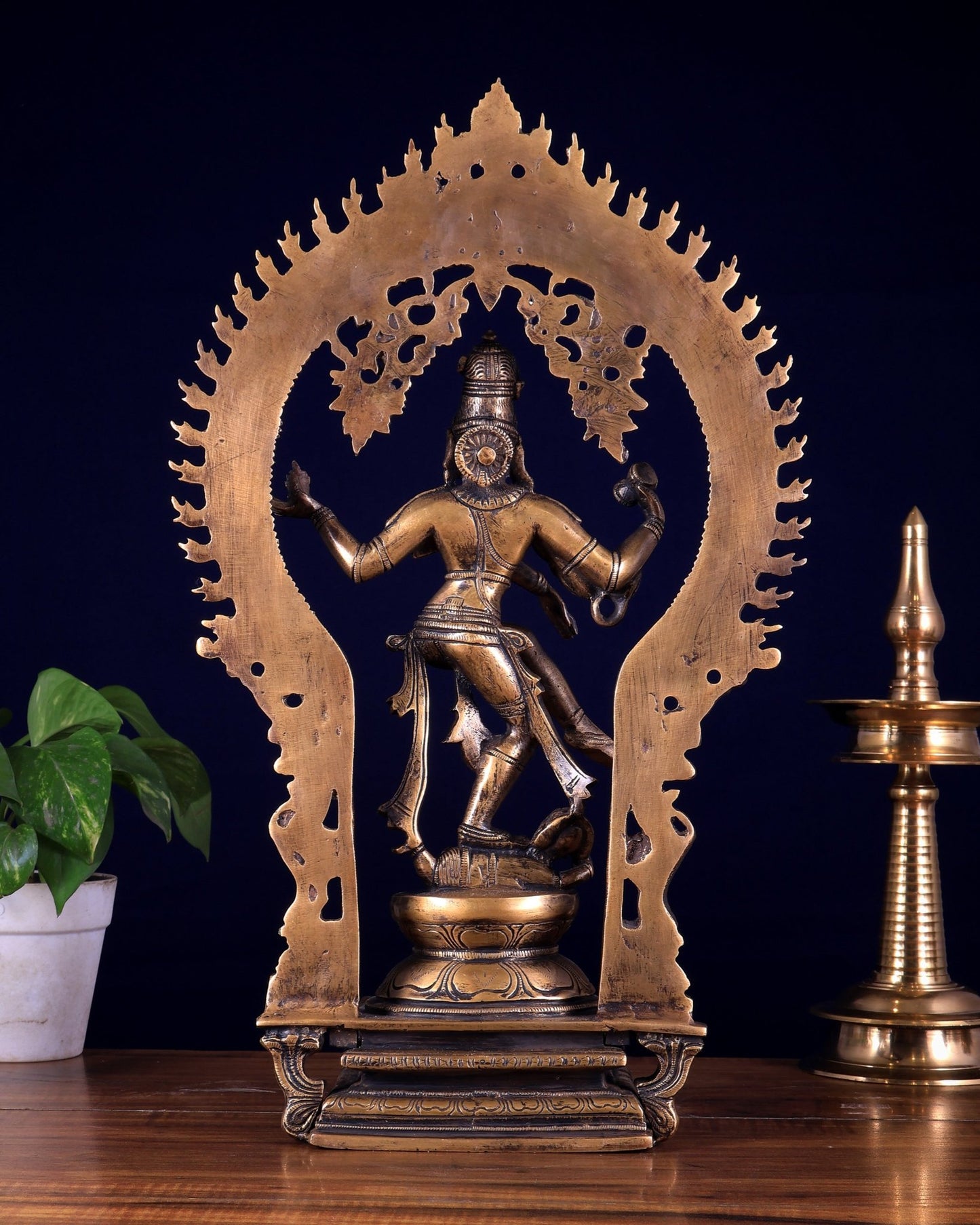 Brass Nataraja statue burnt brass antique tone - 18" Height - Budhshiv.com