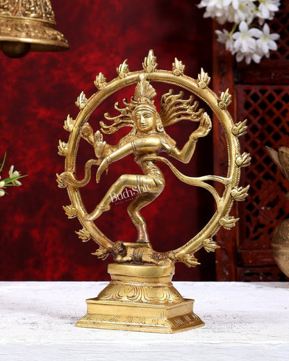 Brass Nataraja Statue butter gold Tone 9.5" - Budhshiv.com