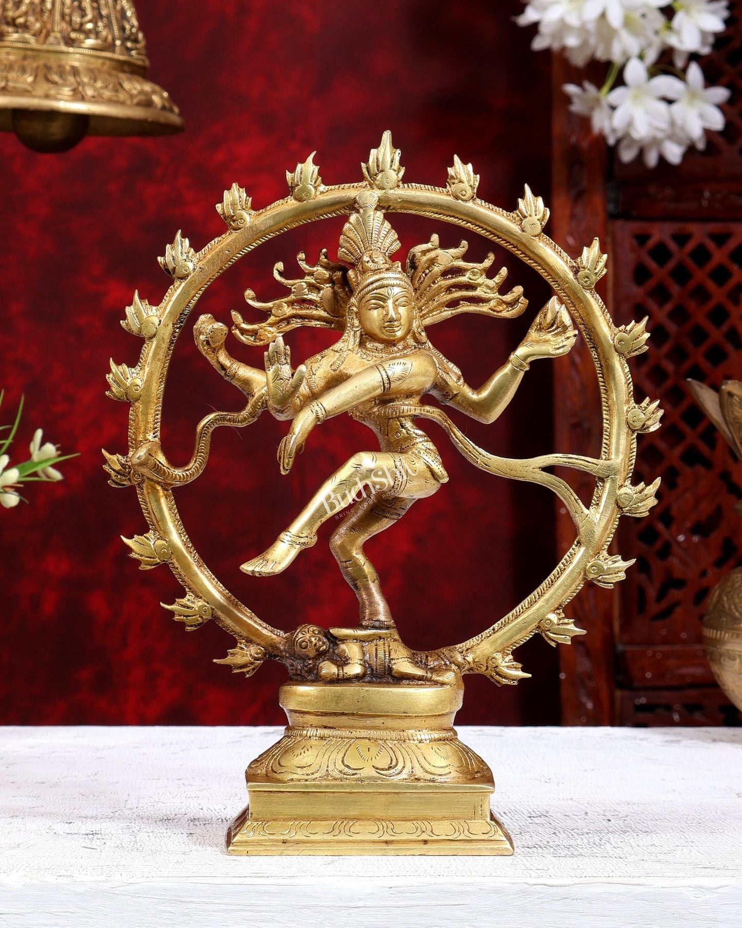 Brass Nataraja Statue butter gold Tone 9.5" - Budhshiv.com