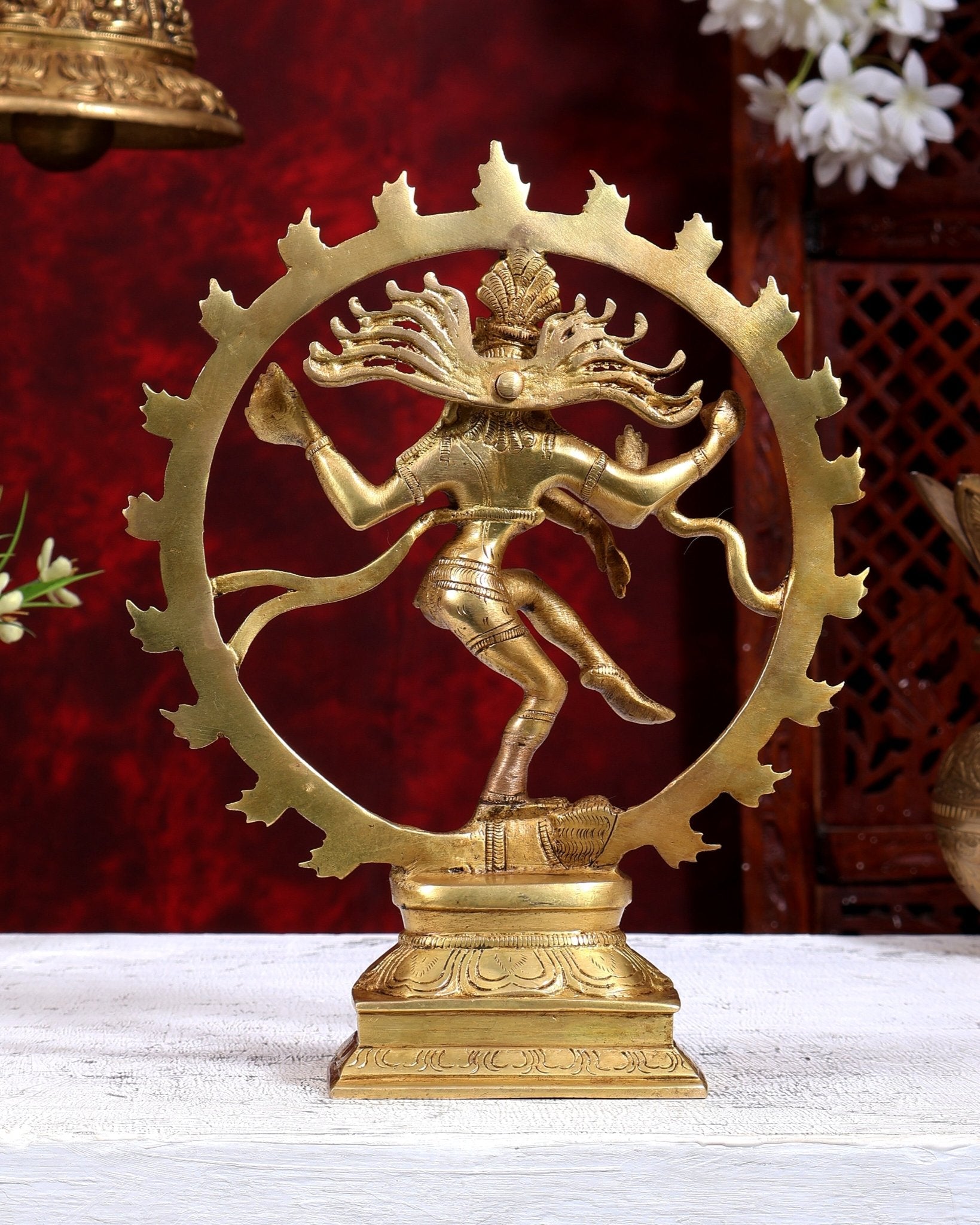 Brass Nataraja Statue butter gold Tone 9.5" - Budhshiv.com
