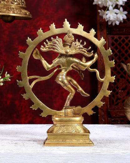 Brass Nataraja Statue butter gold Tone 9.5" - Budhshiv.com