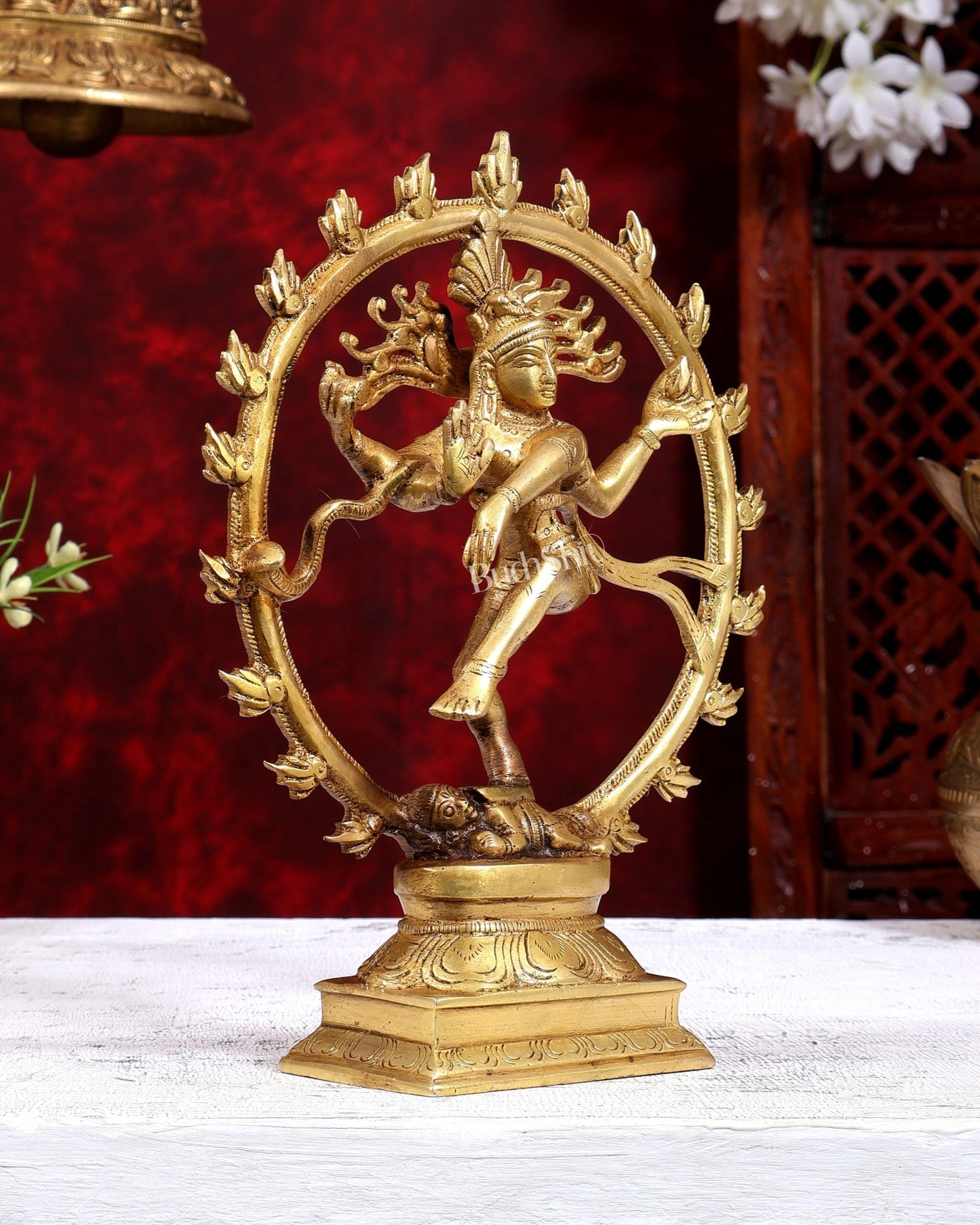 Brass Nataraja Statue butter gold Tone 9.5" - Budhshiv.com