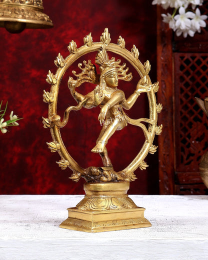 Brass Nataraja Statue butter gold Tone 9.5" - Budhshiv.com
