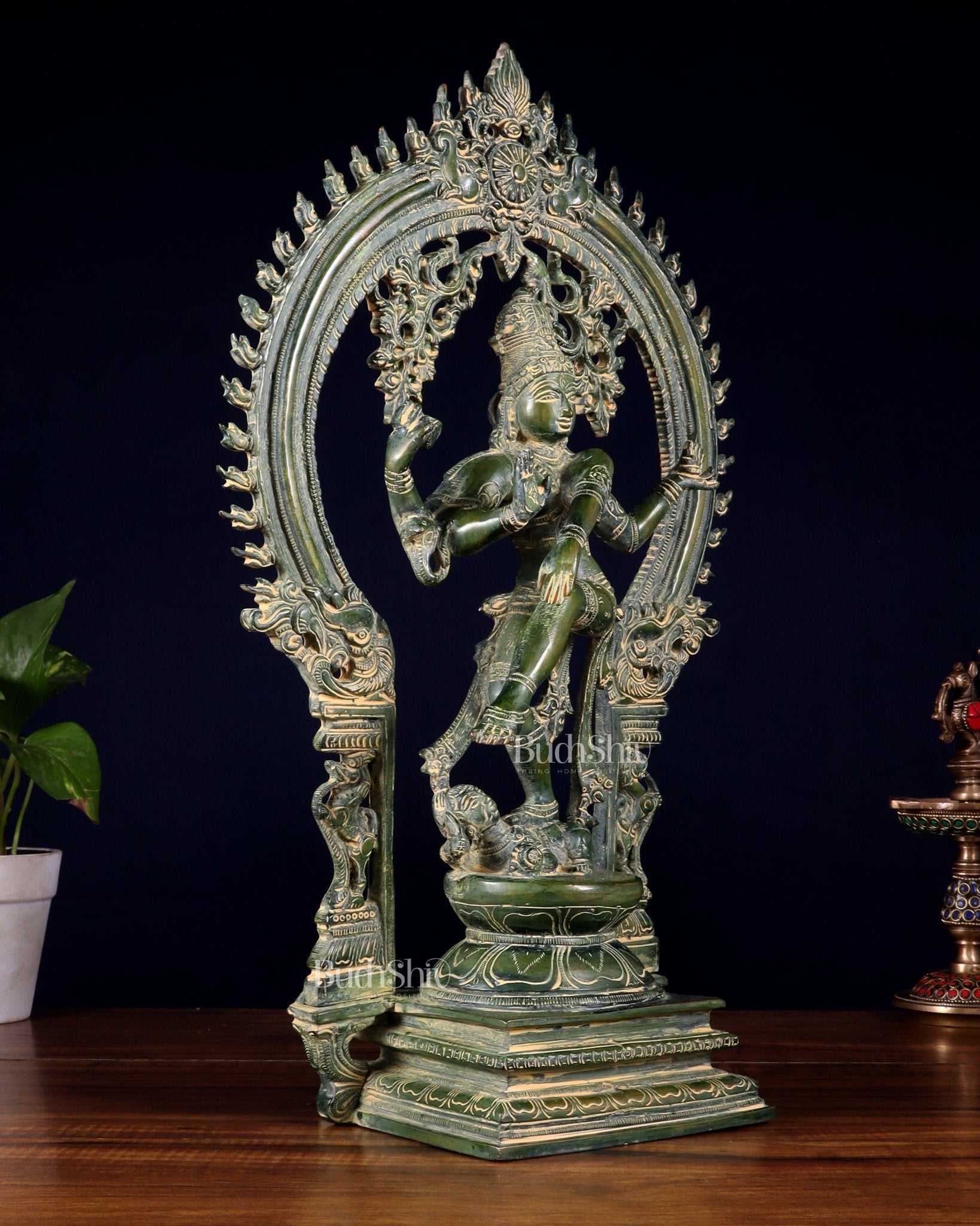 Brass Nataraja statue Green patina - 18" Height - Budhshiv.com