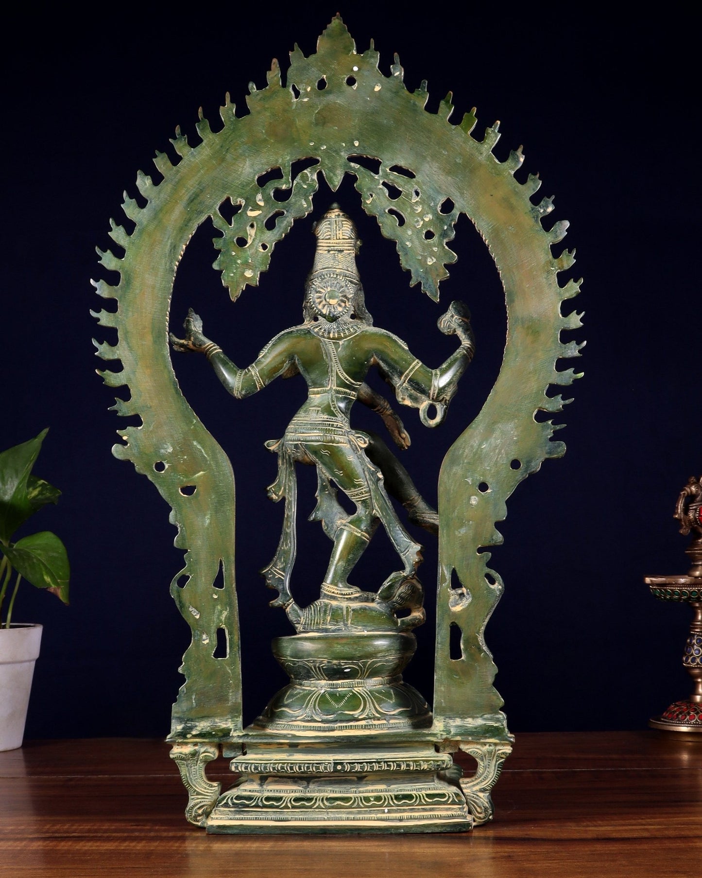 Brass Nataraja statue Green patina - 18" Height - Budhshiv.com