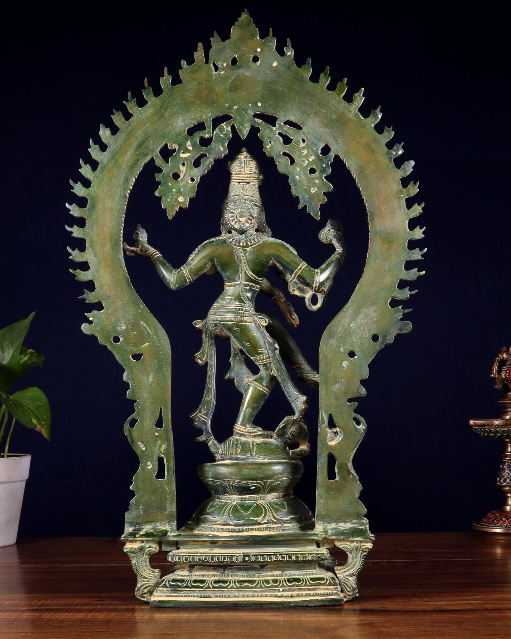 Brass Nataraja statue Green patina - 18" Height - Budhshiv.com