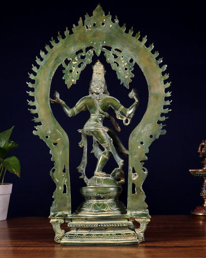 Brass Nataraja statue Green patina - 18" Height - Budhshiv.com