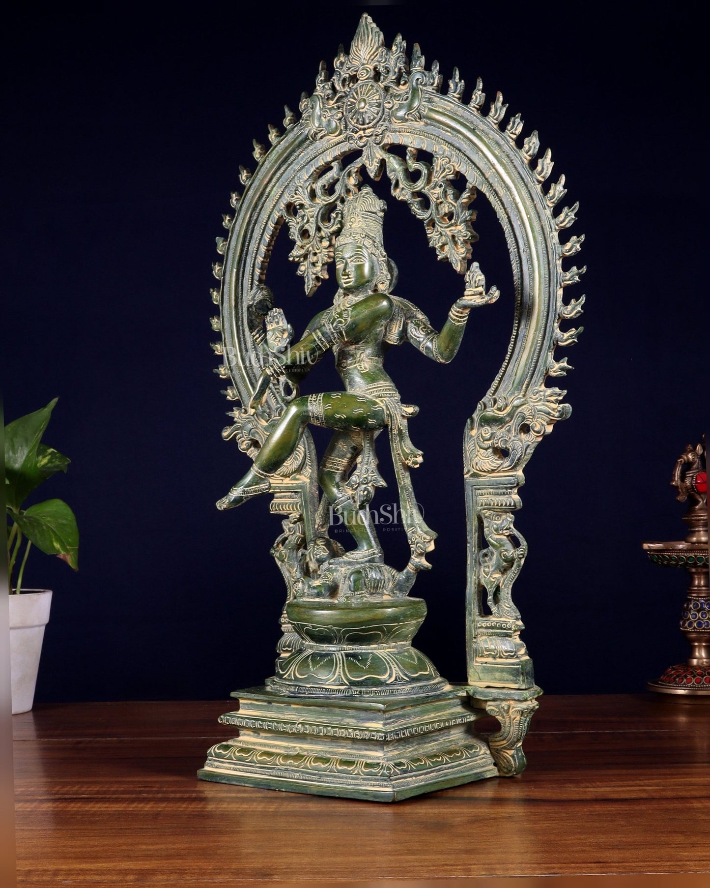 Brass Nataraja statue Green patina - 18" Height - Budhshiv.com