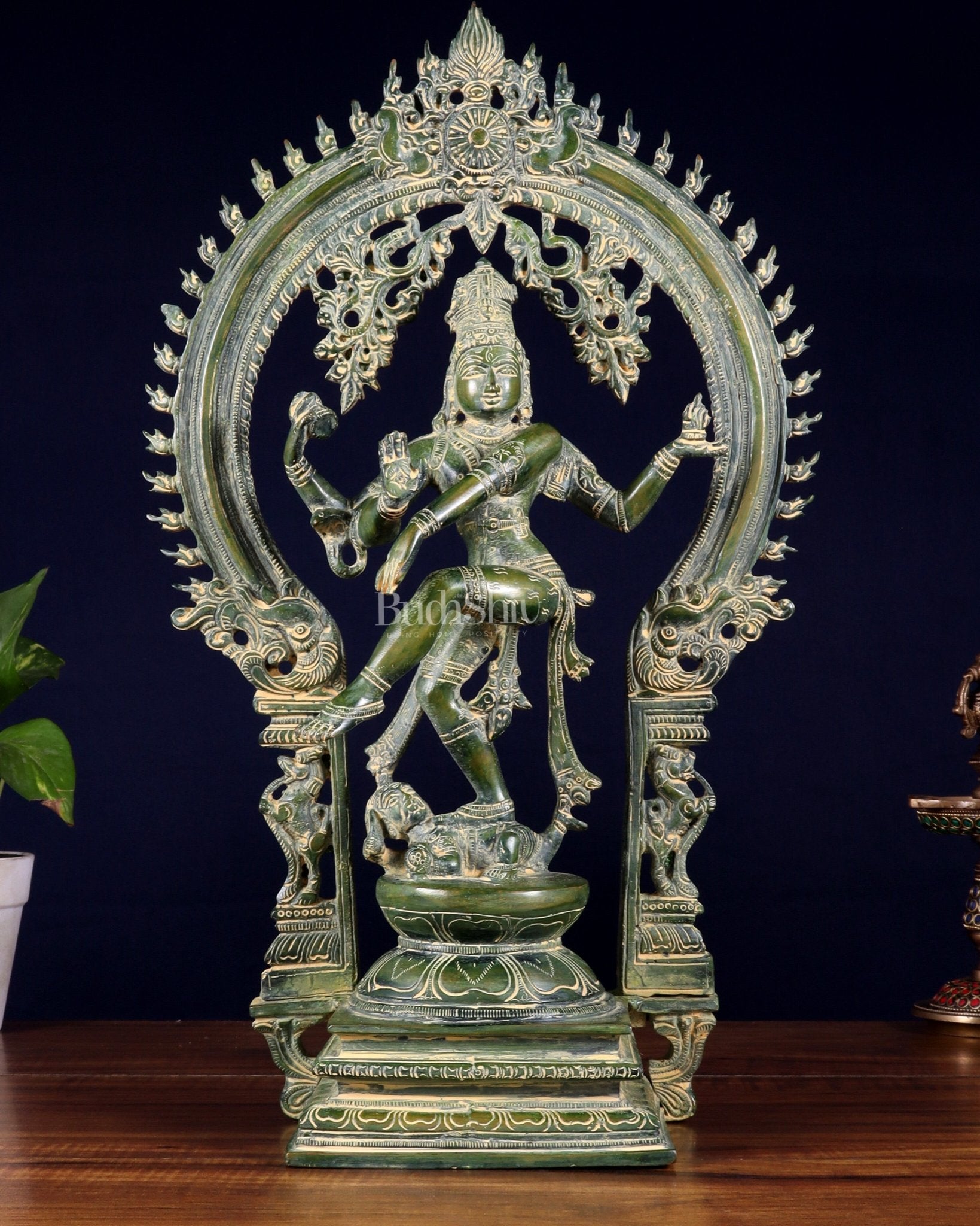 Brass Nataraja statue Green patina - 18" Height - Budhshiv.com