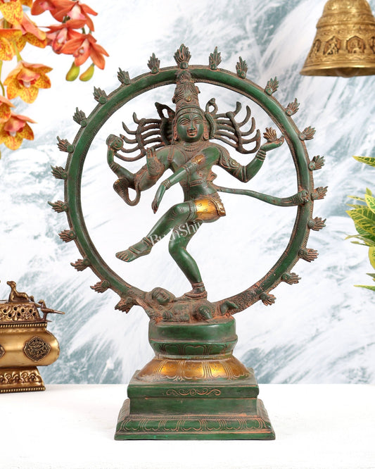 Brass Nataraja Statue – Green Sand Finish 15" - Budhshiv.com