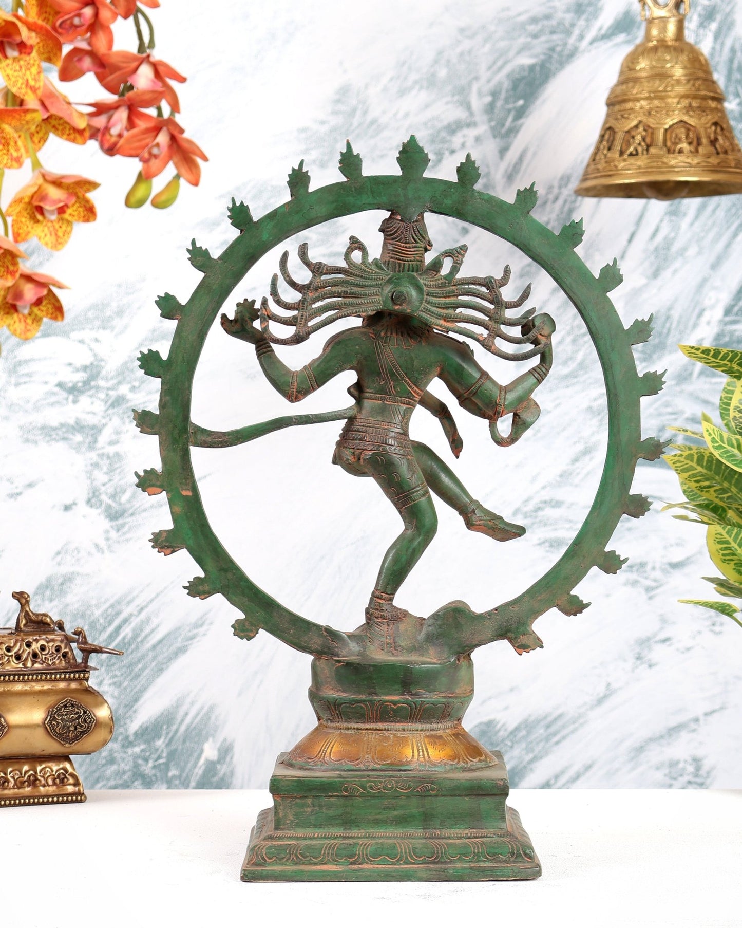 Brass Nataraja Statue – Green Sand Finish 15" - Budhshiv.com