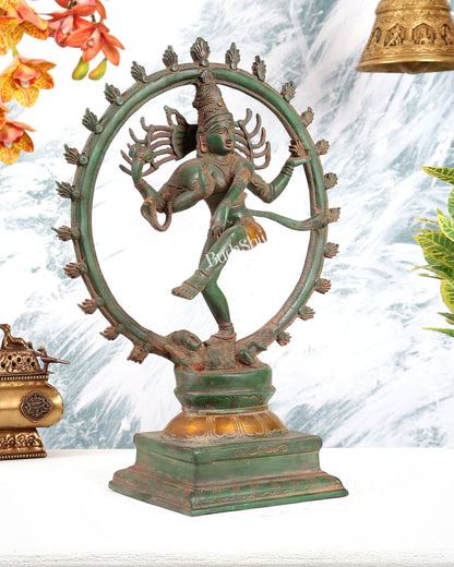Brass Nataraja Statue – Green Sand Finish 15" - Budhshiv.com