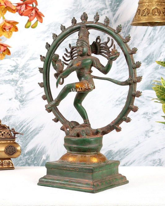 Brass Nataraja Statue – Green Sand Finish 15" - Budhshiv.com