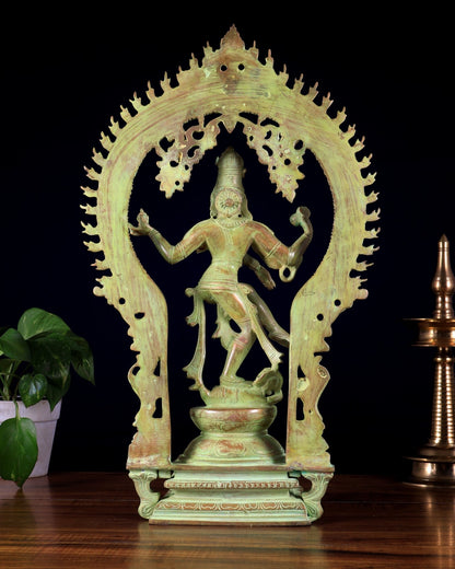 Brass Nataraja statue Green sand patina - 18" Height - Budhshiv.com