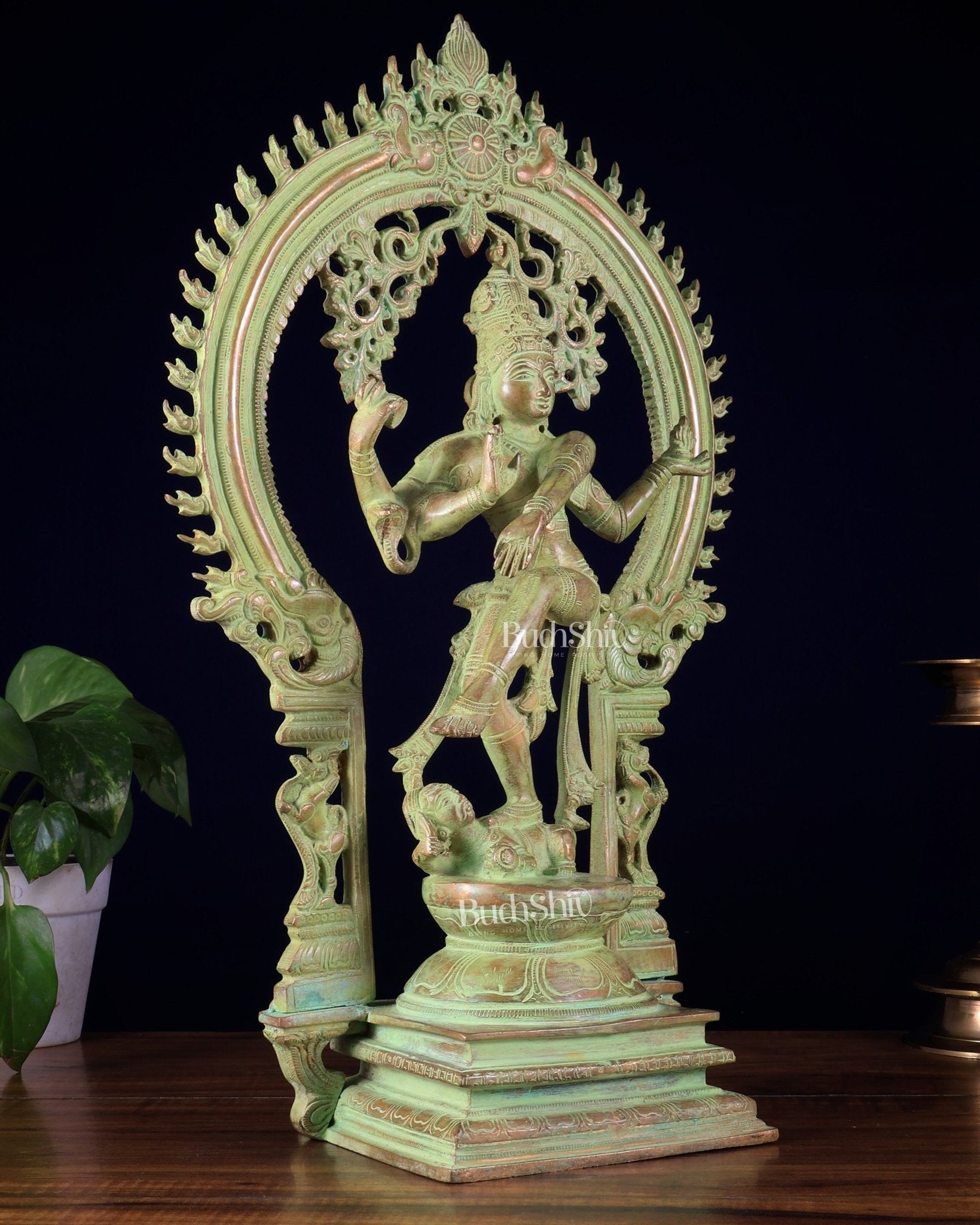 Brass Nataraja statue Green sand patina - 18" Height - Budhshiv.com