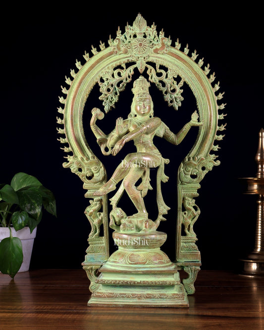 Brass Nataraja statue Green sand patina - 18" Height - Budhshiv.com