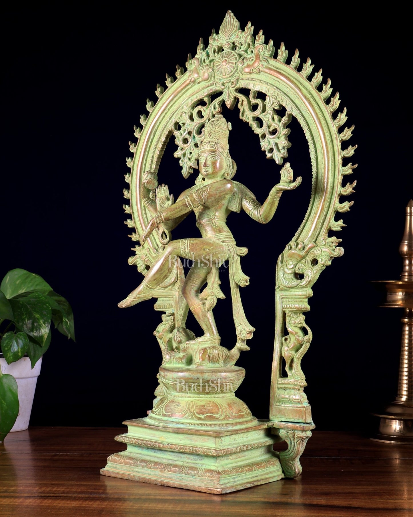 Brass Nataraja statue Green sand patina - 18" Height - Budhshiv.com