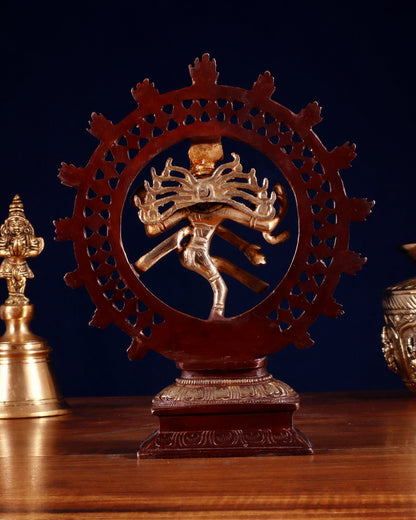 Brass Nataraja Statue in a Netted Ring 9.3" double chola - Budhshiv.com