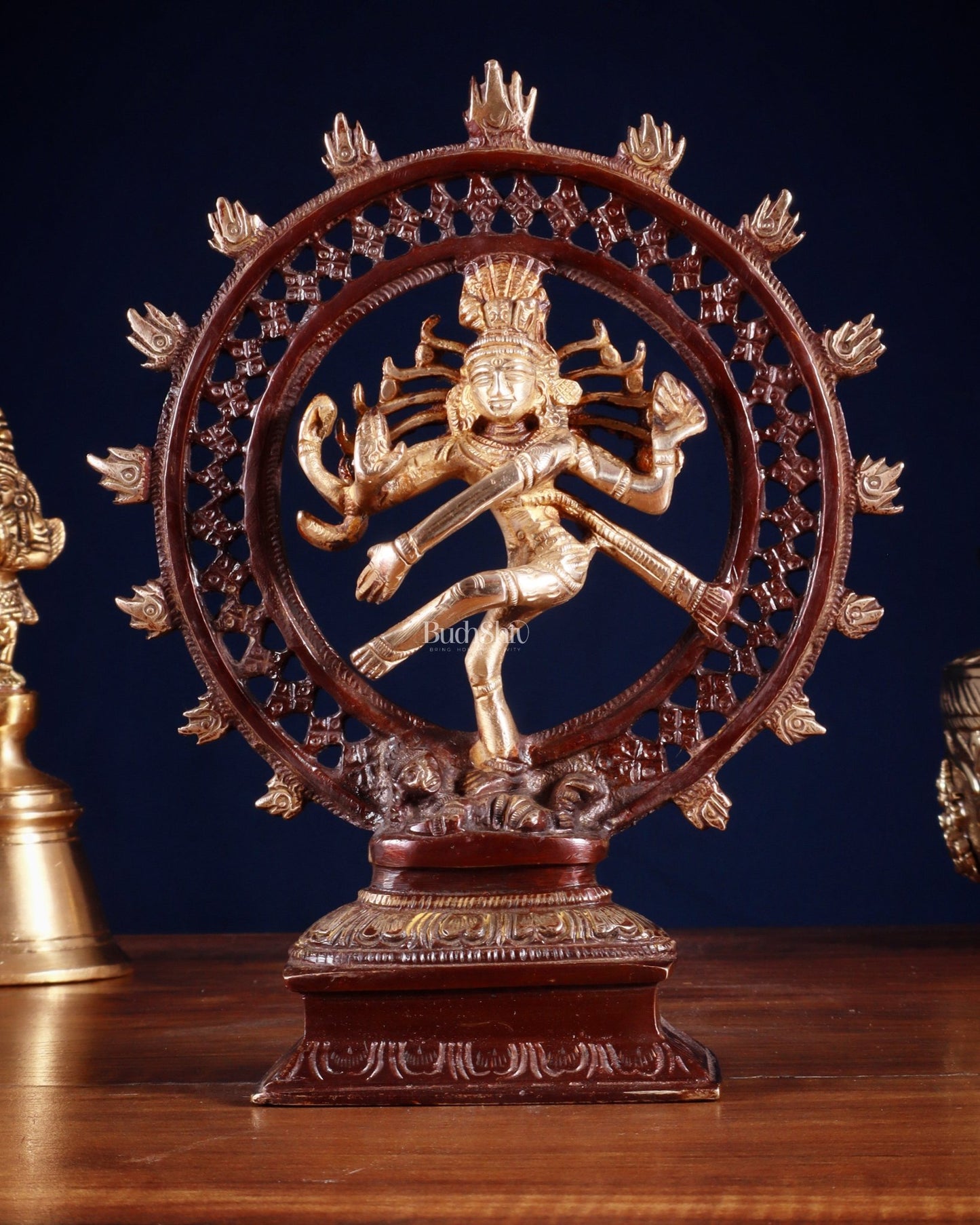 Brass Nataraja Statue in a Netted Ring 9.3" double chola - Budhshiv.com