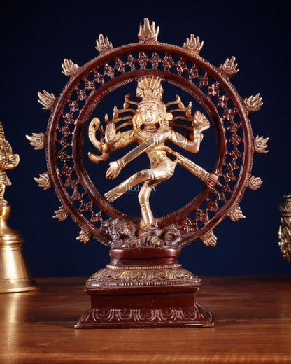Brass Nataraja Statue in a Netted Ring 9.3" double chola - Budhshiv.com