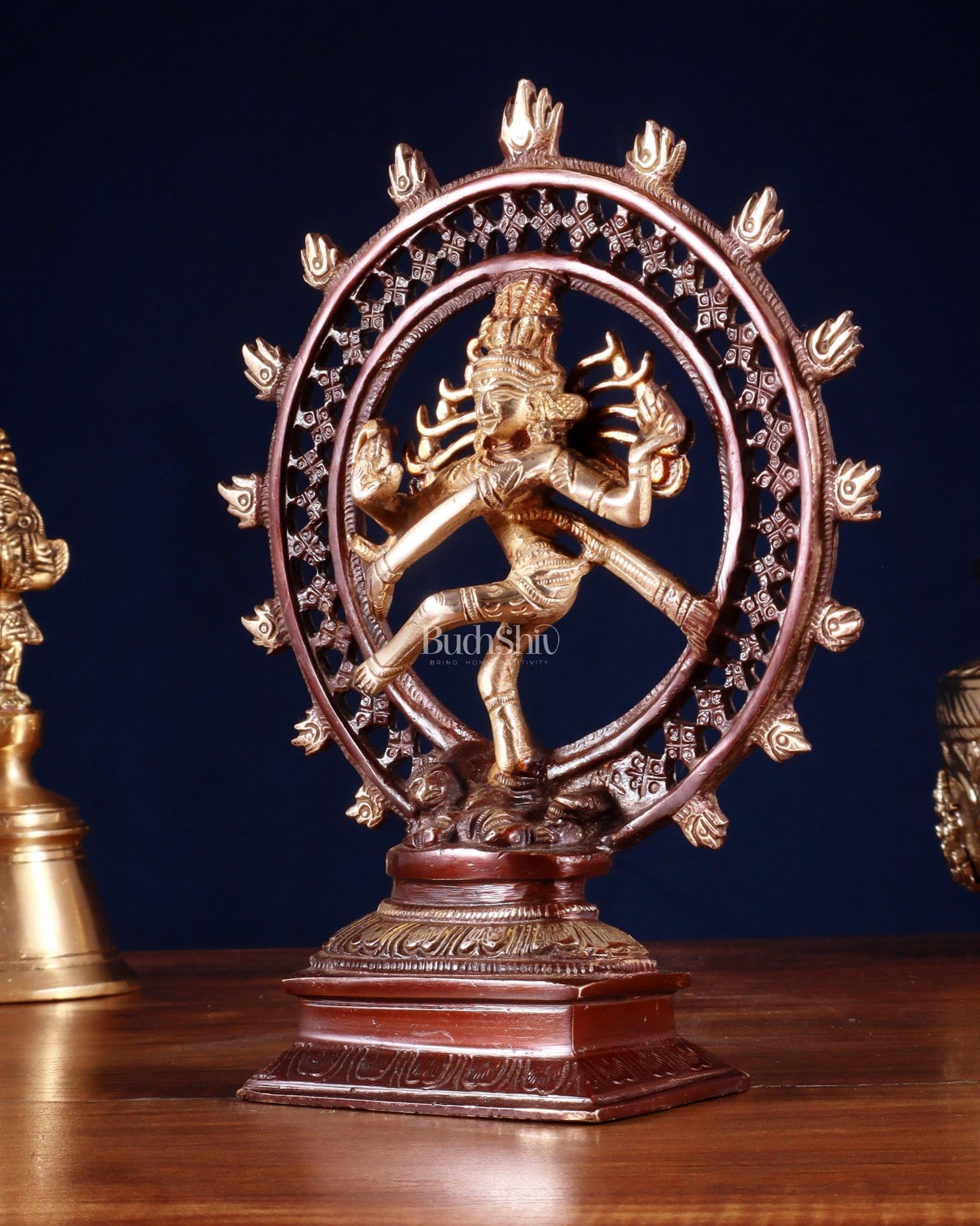 Brass Nataraja Statue in a Netted Ring 9.3" double chola - Budhshiv.com