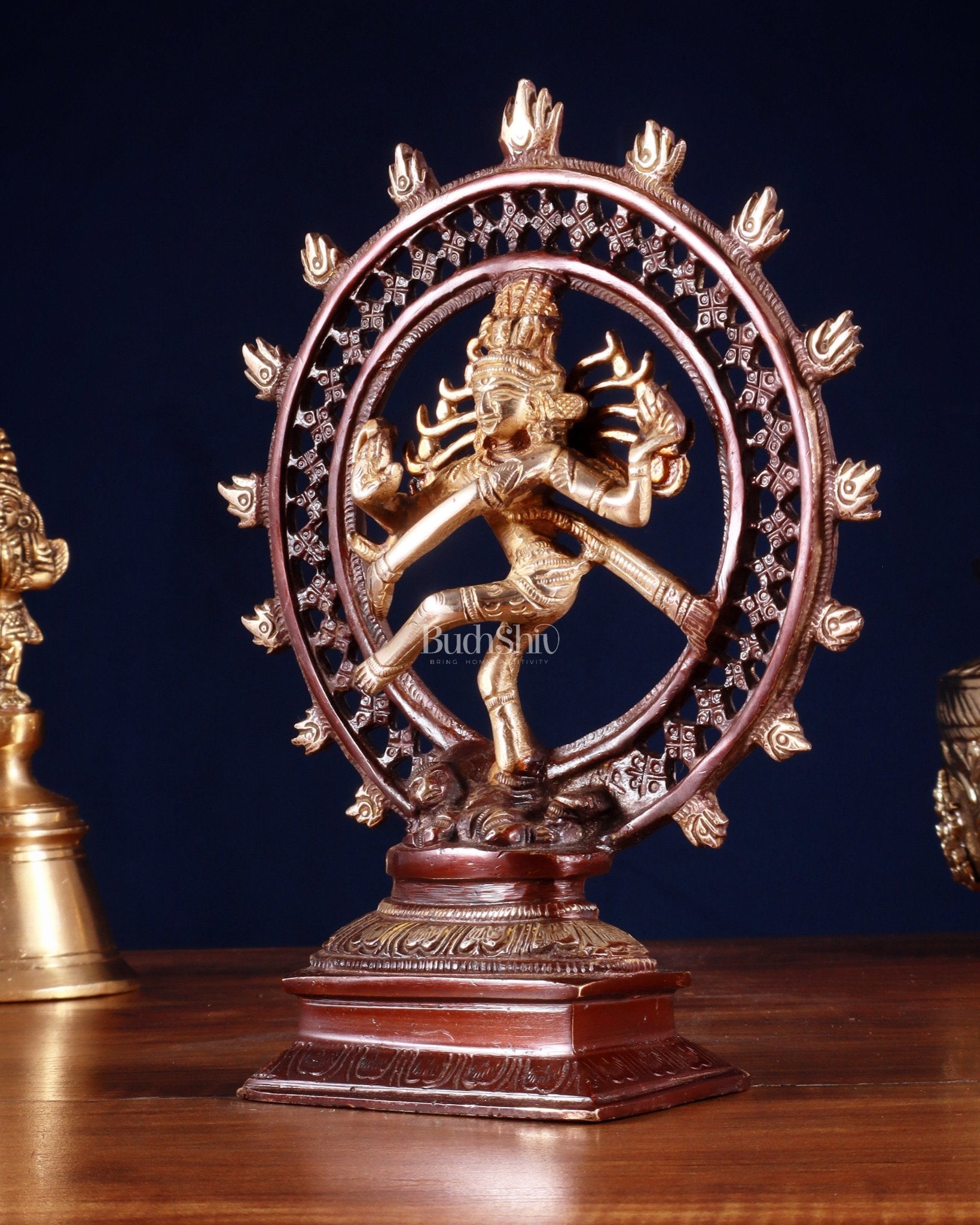 Brass Nataraja Statue in a Netted Ring 9.3" double chola - Budhshiv.com