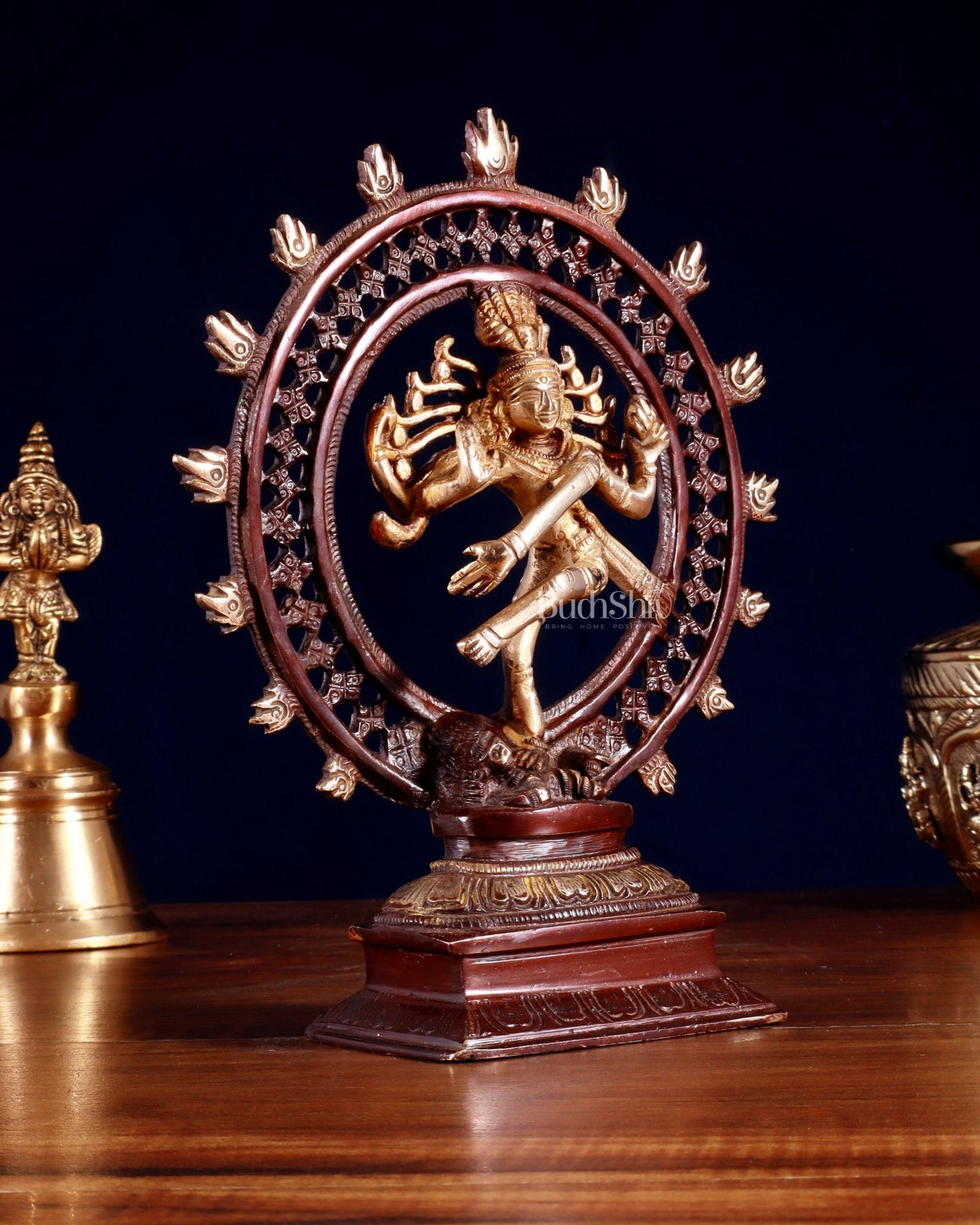 Brass Nataraja Statue in a Netted Ring 9.3" double chola - Budhshiv.com