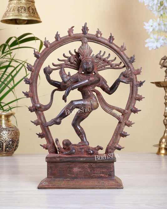 Brass Nataraja Statue – red sand Tone | 12" oval arch - Budhshiv.com