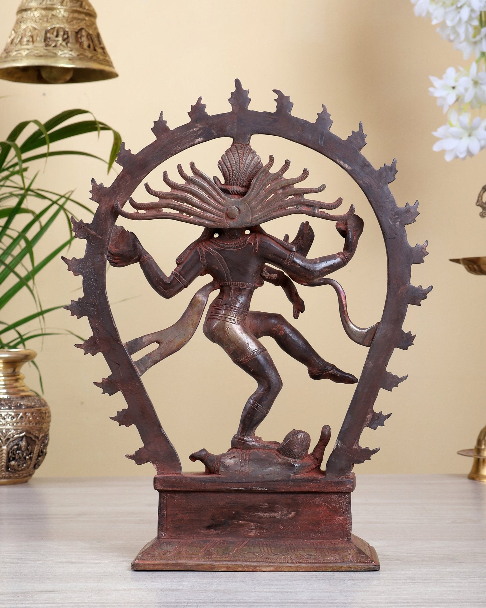 Brass Nataraja Statue – red sand Tone | 12" oval arch - Budhshiv.com