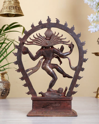 Brass Nataraja Statue – red sand Tone | 12" oval arch - Budhshiv.com