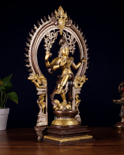 Brass Nataraja statue triple tone - 18" Height - Budhshiv.com