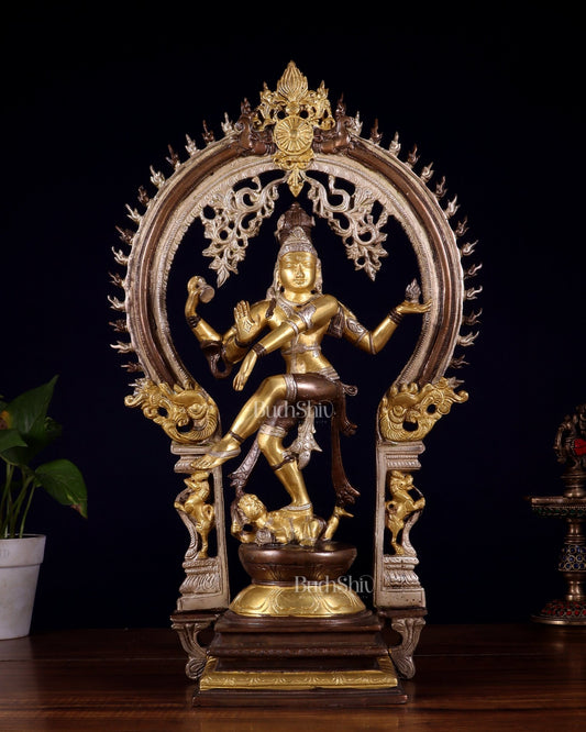 Brass Nataraja statue triple tone - 18" Height - Budhshiv.com