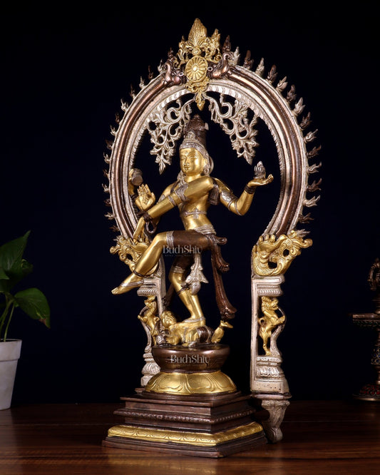 Brass Nataraja statue triple tone - 18" Height - Budhshiv.com