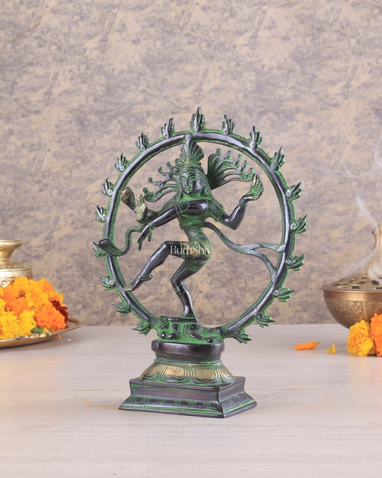 Brass Nataraja Statue Unique Black and Green Tone 9.5" - Budhshiv.com