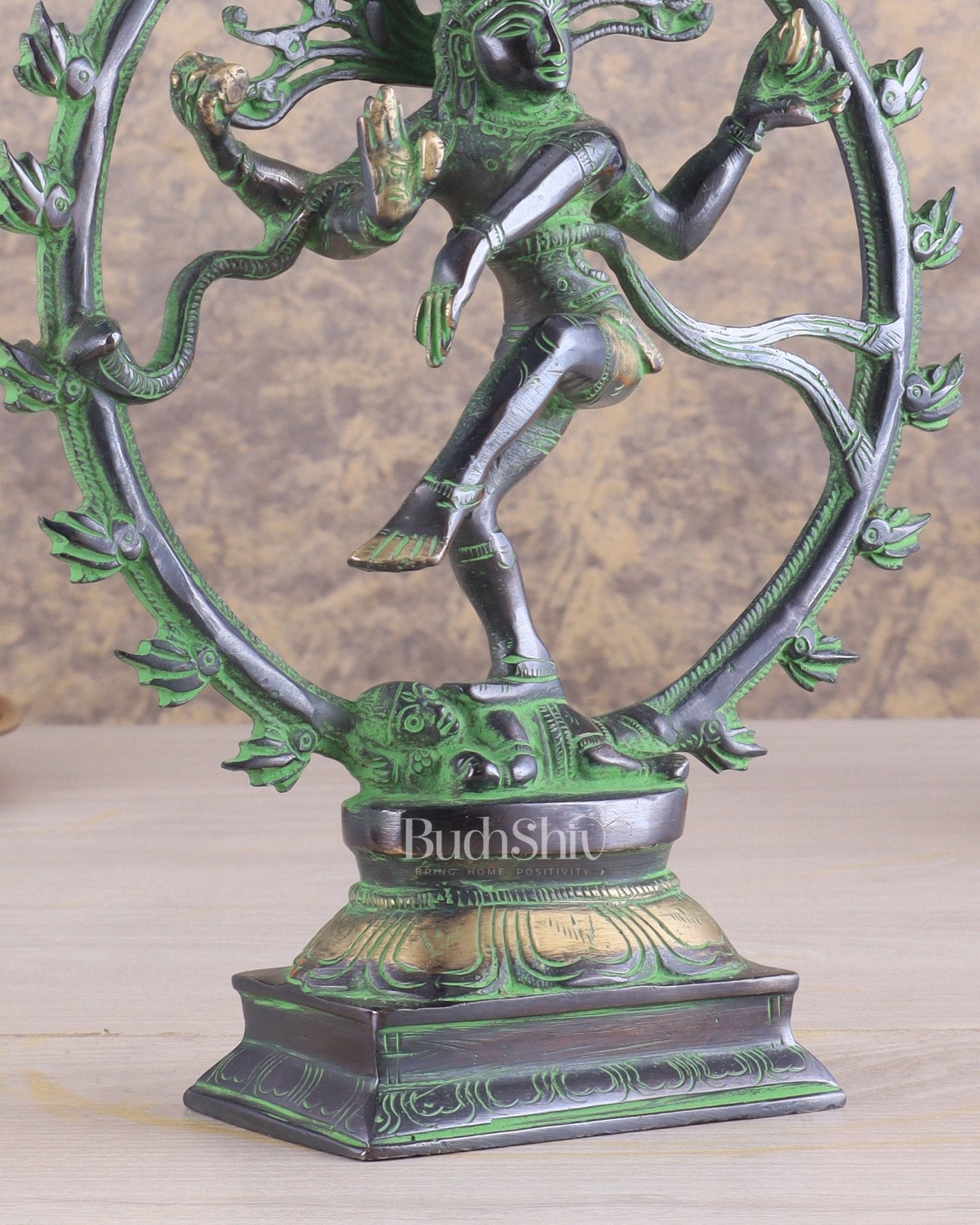 Brass Nataraja Statue Unique Black and Green Tone 9.5" - Budhshiv.com