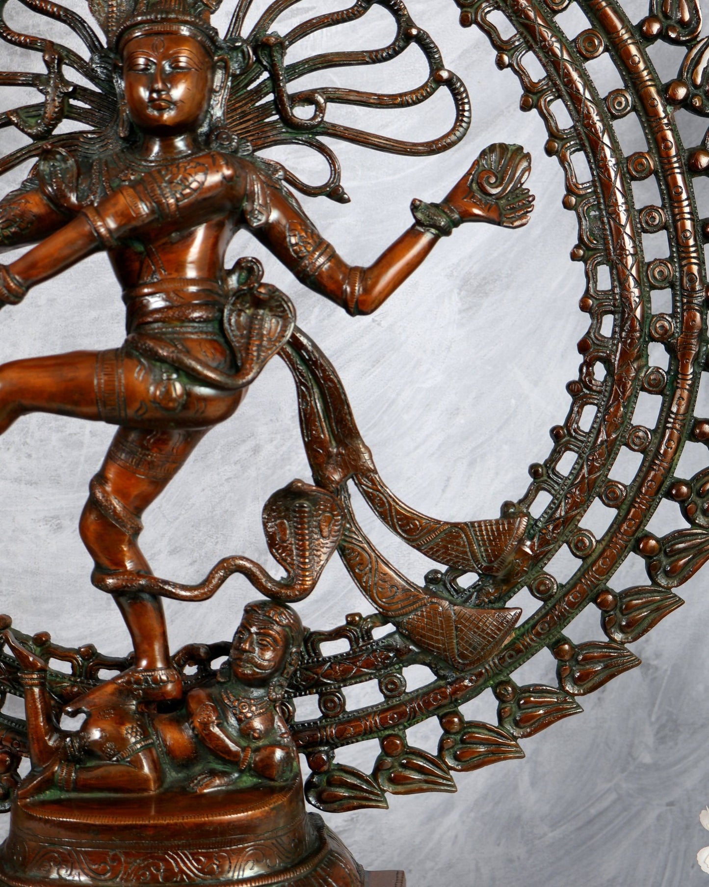 Brass Nataraja Statue with Dual Fire Ring – Bronze Tone Cosmic Dance Sculpture (27 Inches) - Budhshiv.com