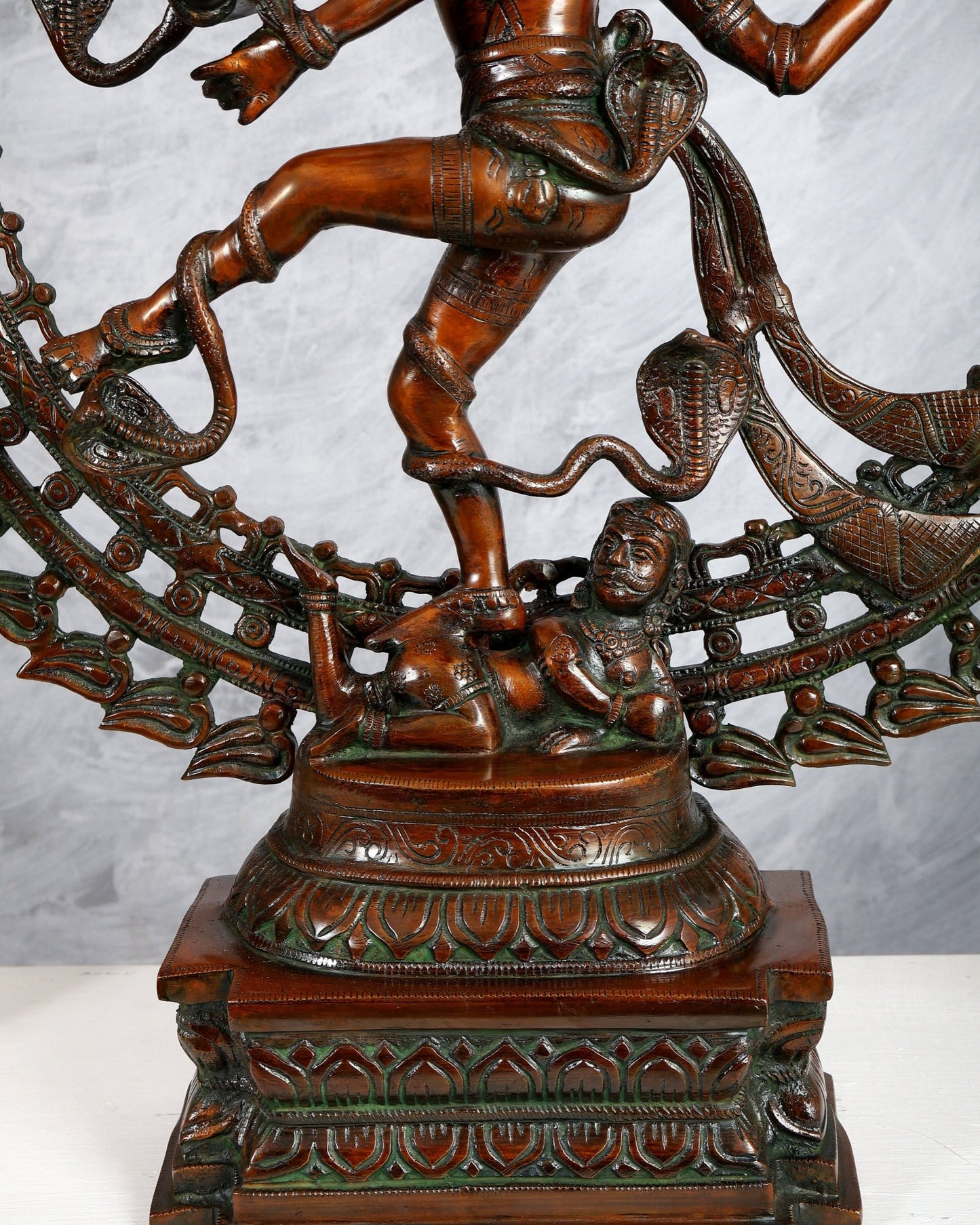 Brass Nataraja Statue with Dual Fire Ring – Bronze Tone Cosmic Dance Sculpture (27 Inches) - Budhshiv.com
