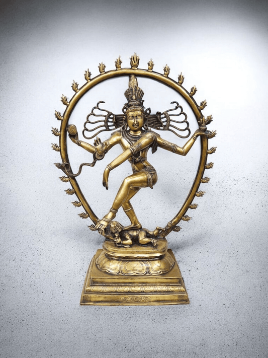 Brass Nataraja Statue with Oval Arch - Antique tone - 30" Tall - Budhshiv.com