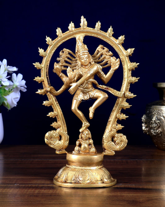 Brass Nataraja Statue with Oval Arch | Unique Design 9 inch - Budhshiv.com