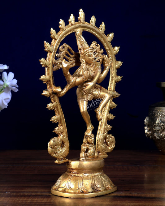 Brass Nataraja Statue with Oval Arch | Unique Design 9 inch - Budhshiv.com