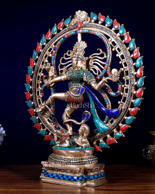 Brass Nataraja Statue with stonework 21 inch - Budhshiv.com