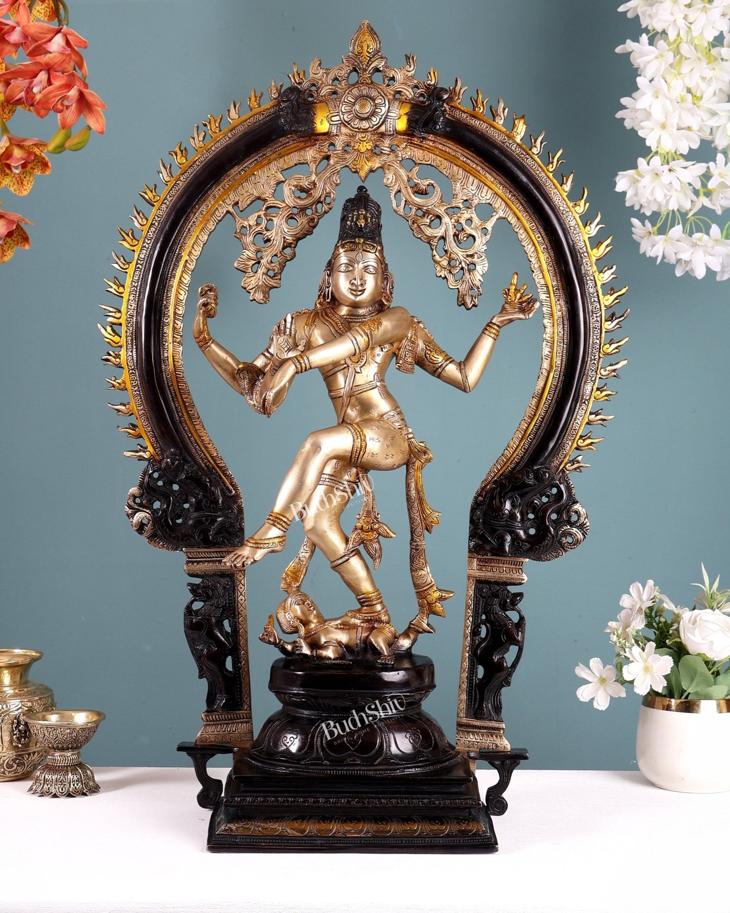 Brass Nataraja Statue with temple arch - 26 Inch three tone - Budhshiv.com