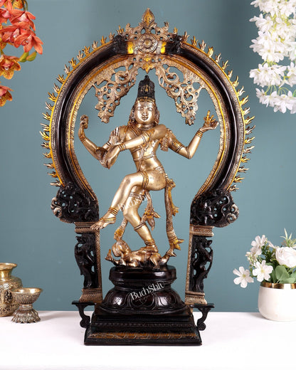 Brass Nataraja Statue with temple arch - 26 Inch three tone - Budhshiv.com