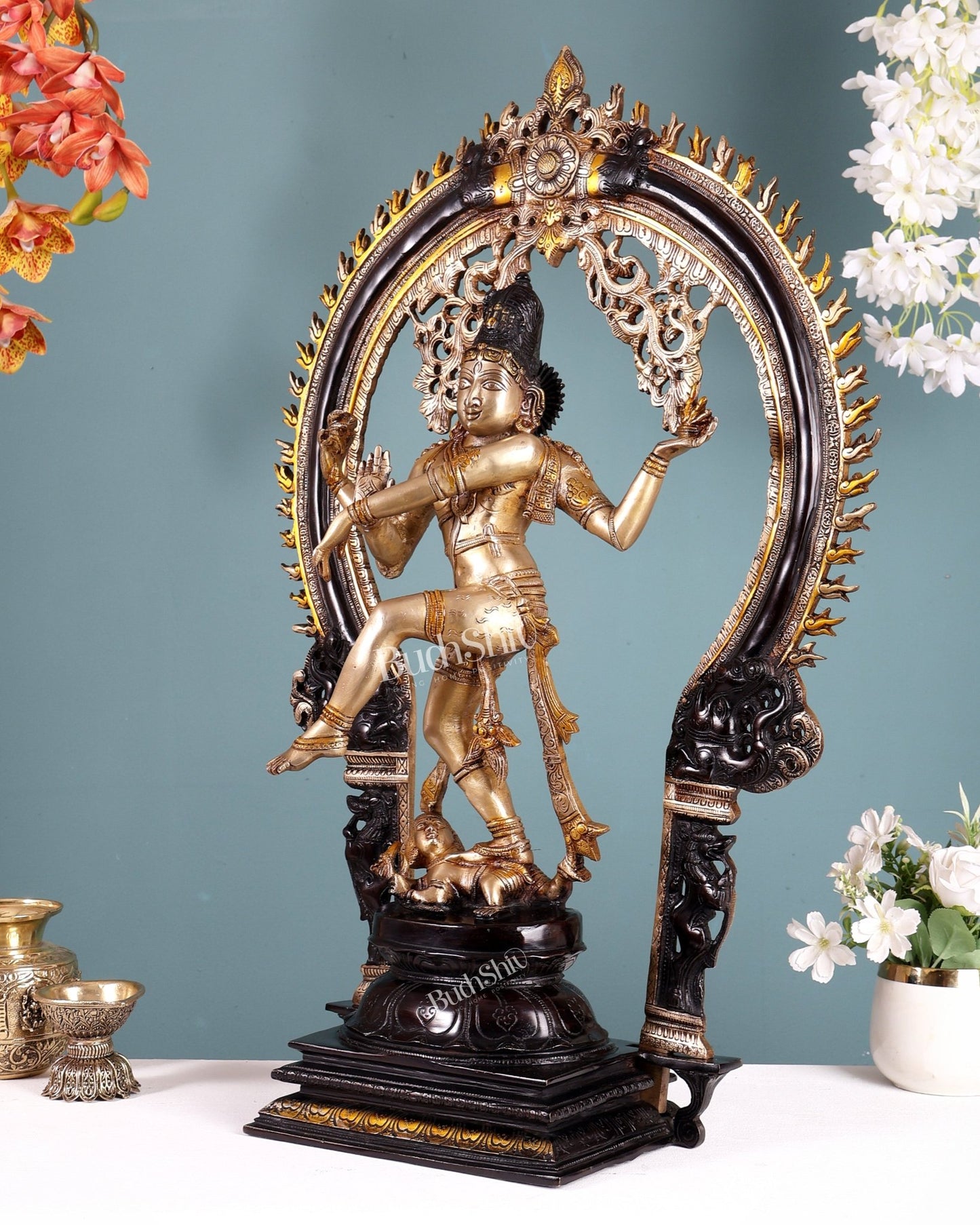 Brass Nataraja Statue with temple arch - 26 Inch three tone - Budhshiv.com
