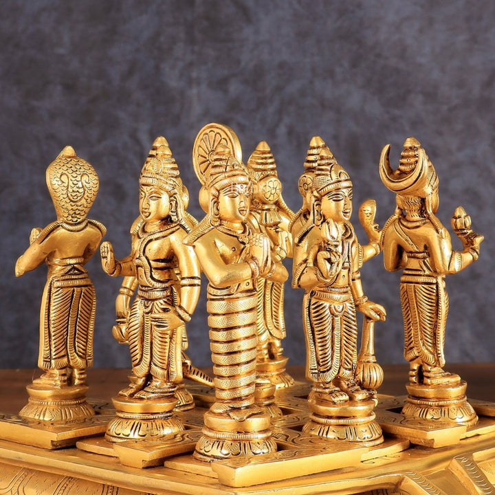 Brass Navagraha idols with abhishekam pita base 7" - Budhshiv.com