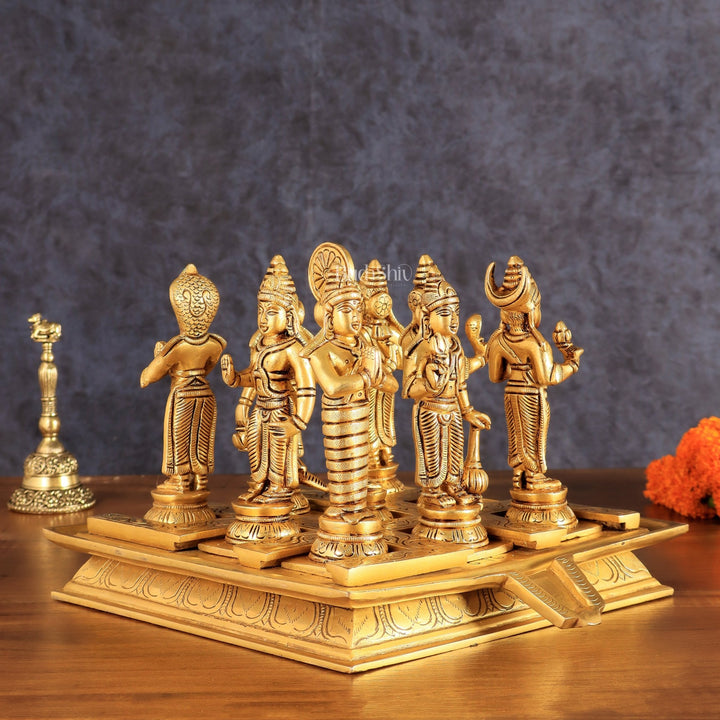 Brass Navagraha idols with abhishekam pita base 7" - Budhshiv.com