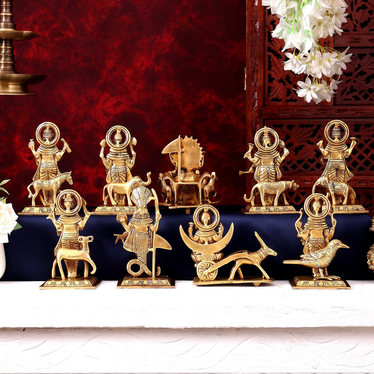 Brass Navagraha Set — Highly Detailed 5.75 inch - Budhshiv.com